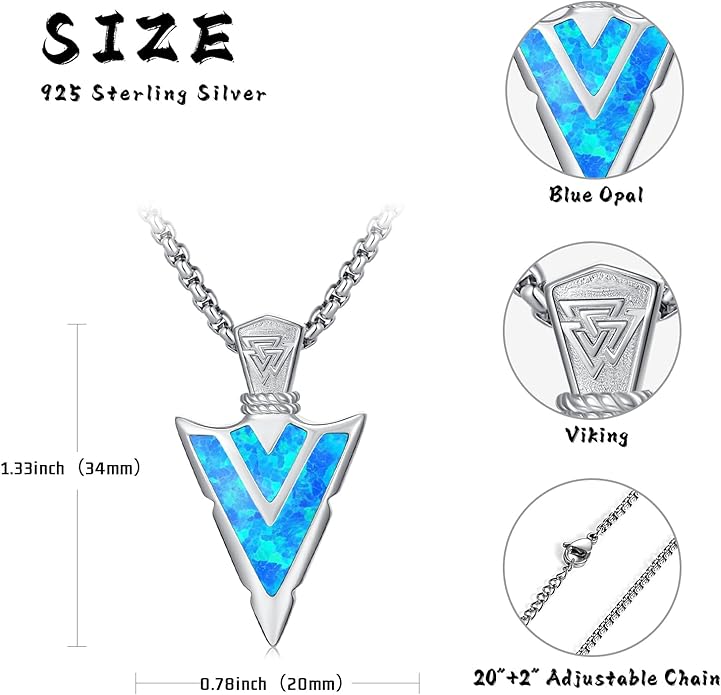 Suiknsn Arrowhead Necklace for Men Women 925 Sterling Silver Turquoise Malachite Celtic/Eye of Horus/Viking Arrow Pendant Amulet Jewelry Gifts Native American Necklace