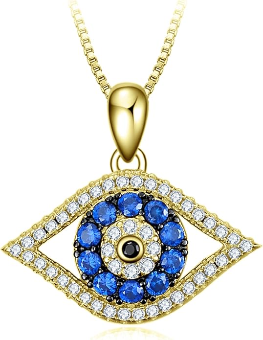 PEIMKO Evil Eye Pendant Necklace 925 Sterling Silver Greek Protection Jewelry for Women