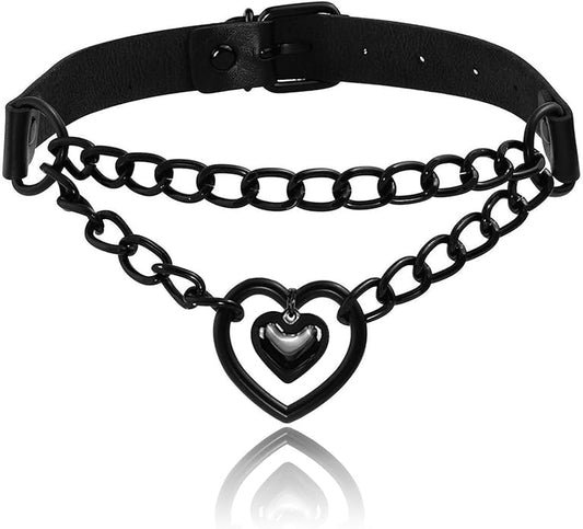 MILAKOO PU Leather Punk Choker Necklaces Circle/Heart Charm Adjustable Collar Necklace for Women