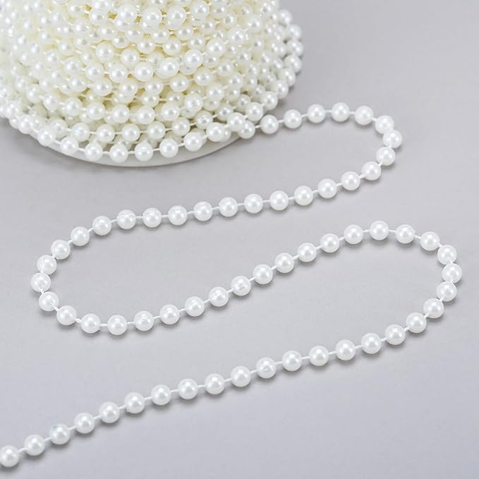 Rytenz Pearls String Bead, Ivory Color Faux Pearl Beads Roll Strand for Wedding Party Christmas Tree and Flowers Decorations Garland DIY Crafts (6mm- 81 Feet)