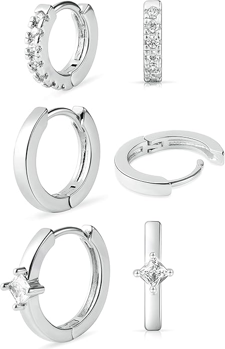micuco 3 Pairs Small Hoop Earrings Set for Women, 14K Gold Plated Huggie Hoop Earrings for Men, Tiny Cartilage Hypoallergenic Earring Set