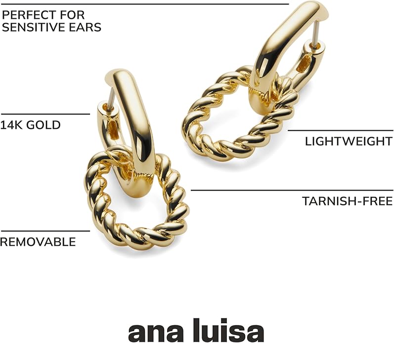 Ana Luisa Ash Double Hoop Earrings for Women - 14K Gold Plated, Silver & Two-Tone Drop Dangle Hoop Earring - Trendy Paperclip Link Huggie Hoop - Hypoallergenic, Water-Resistant & Tarnish-Free Jewelry