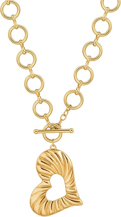 CANEVINKA Dainty Cross Medallion/Heart Pendant Chain Necklace 18K Gold Plated Oval Choker Fashion OT Toggle Jewelry Handmade for Women Simple Gold Charm Necklace