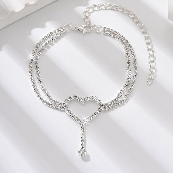 Ankle Bracelets for Women Waterproof Sparkly Anklets Tennis Rhinestone Anklets for Women Starfish Infinity Heart Cross Anklet Bracelet Beach Jewelry