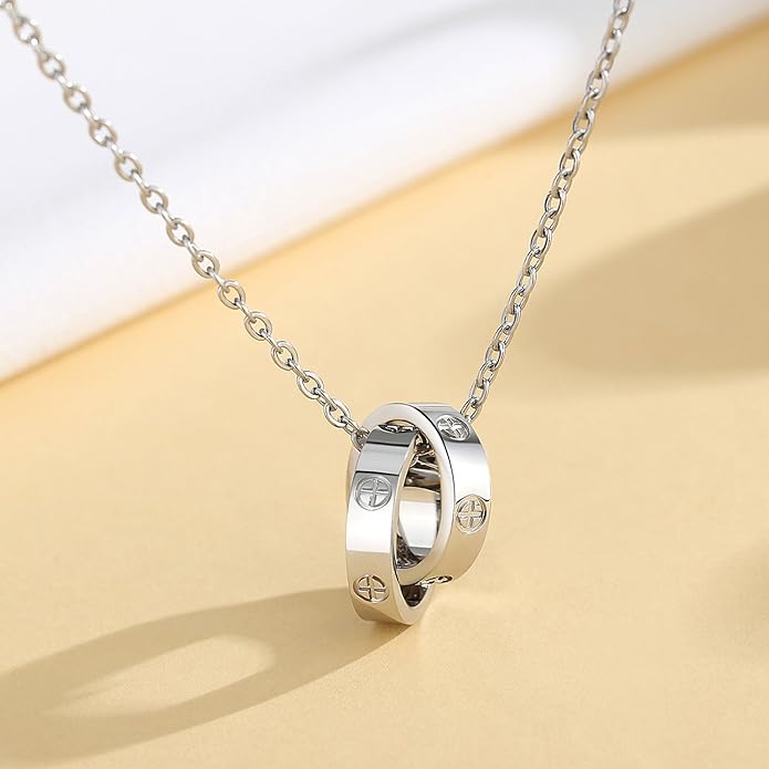 Love Necklace, Interlocking Circle Necklace, Dainty Pendant Necklace for Women, Stocking Stuffers for Women Valentines Christmas