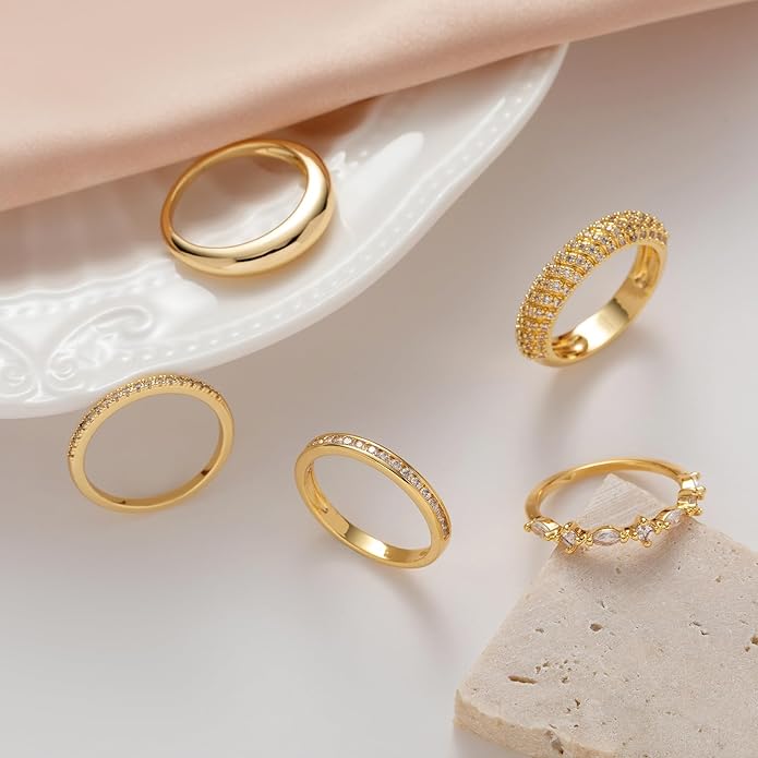 FUNEIA Stackable Gold Rings for Women Non Tarnish Trendy Dainty 14K Gold Plated Stacking Cubic Zirconia Thumb Ring Set Pack Statement Chunky Band Rings Promise Engagement Rings Size 7 8 9 10 11