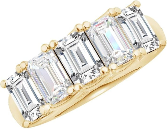 Houston Diamond District 1 to 6 Carat LAB GROWN Emerald Cut 5 Stone Ring Diamond Wedding Band Value Collection (E-F Color VS1-VS2 Clarity)