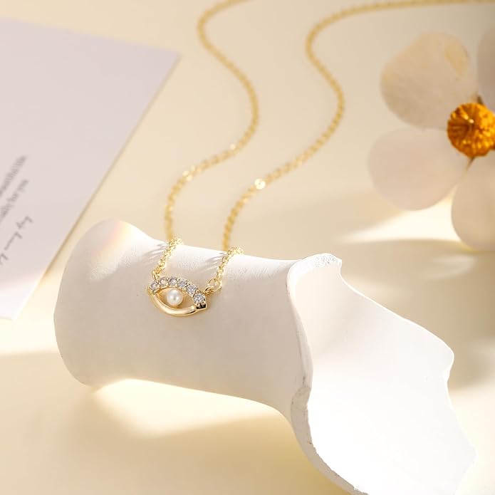 Evil Eye Necklace for Women,Dainty 14K Gold/Sterling Silver Plated Evil Eye Pendant Necklace Tiny Boho CZ Diamond Necklace Cute Trendy Lucky Protection Jewelry Gift for Women