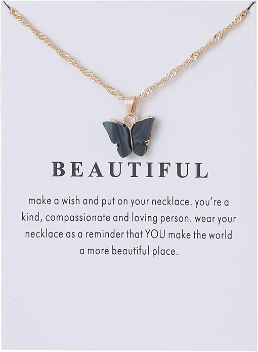 Rrdaily 9 Pcs Dainty Colorful Butterfly Pendant Necklace Set for Women,Bohemian Acrylic Butterfly Chain Necklace Cute Jewelry Gift