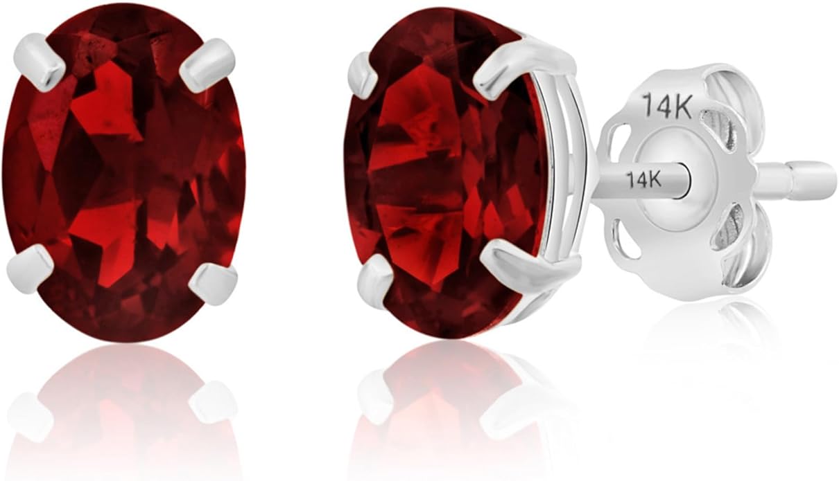 14k Gold Oval Stud Earrings for Women with Push Backs | 7x5mm Gemstone Birthstone Earrings | Real 14 Karat Gold Earrings Studs | Hypoallergenic Gemstone Stud Earrings for Women by MAX + STONE