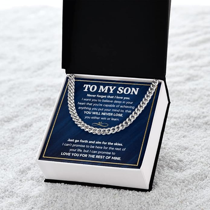 FG Family Gift Mall To My Son From Mom, Son Gifts From Mom and Dad, Mother and Son Necklace, Birthday Gift For My Son Graduation Christmas Cuban Link Chain Necklace Present