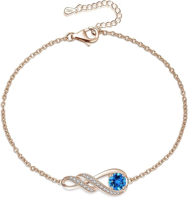 Birthstone Bracelets for Women 925 Sterling Silver Created Gemstone Bracelet Infinity Pendant Jewelry for Her, 6.7"+1.2"