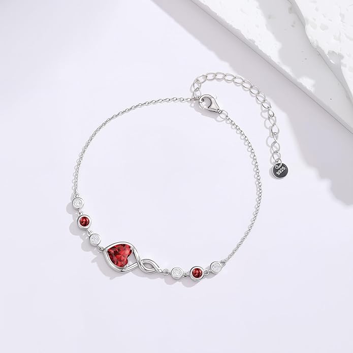 Infinity Birthstone Bracelet 925 Sterling Silver Heart Love Infinity Link Bracelet Fine Jewelry Birthday Christmas Gifts for Women Girlfriend Wife