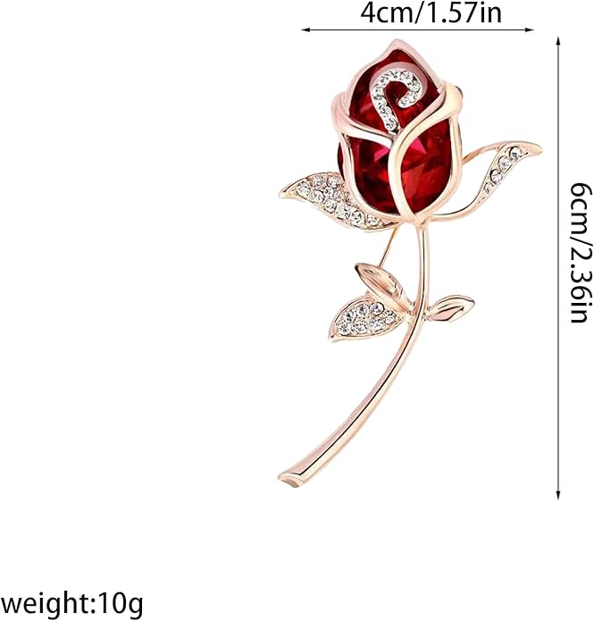 GBAHFY Red Rose Flower Brooch with Rhinestones Sparkling Crystal Floral Pin for Women