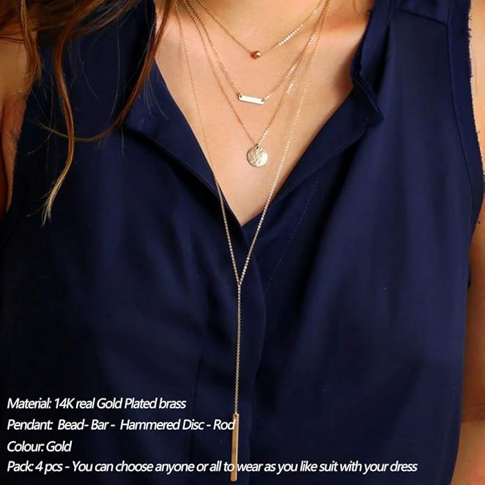 Turandoss Dainty Layered Choker Necklace, Handmade Y Pendant Necklace Multilayer Bar Disc Necklace Adjustable Layering Choker Necklaces for Women