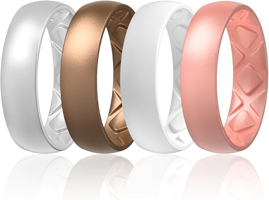 Egnaro Women's Bridal Rings Sets, 6mm Wide, 2mm Thick, Silicone Wedding Rubber Band with Half Size, Inner Arc Ergonomic Breathable Design