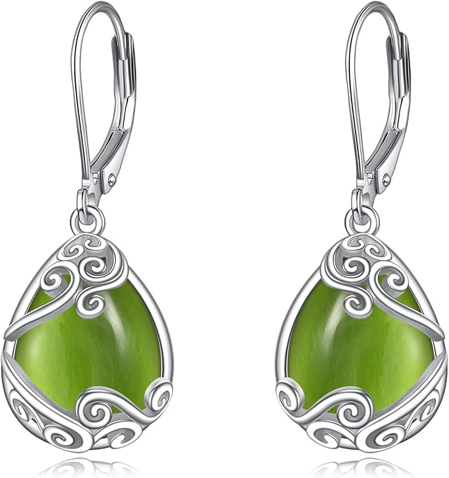 Moonstone Filigree Drop Dangle Teardrop Earrings 925 Sterling Silver Moonstone Leverback Earrings for Women Jewelry Gifts