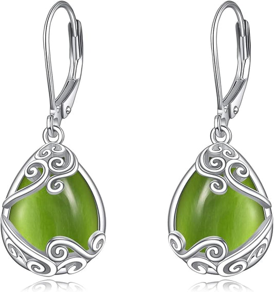 Moonstone Filigree Drop Dangle Teardrop Earrings 925 Sterling Silver Moonstone Leverback Earrings for Women Jewelry Gifts