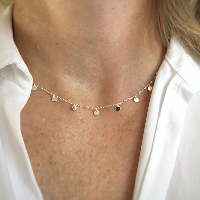 Gold Choker Necklaces 14K Gold Plated/Silver Disc Choker Necklaces Dangling Star Heart Pendant Necklaces Summer Beach Boho Necklaces Aesthetic Necklace Gift for Women