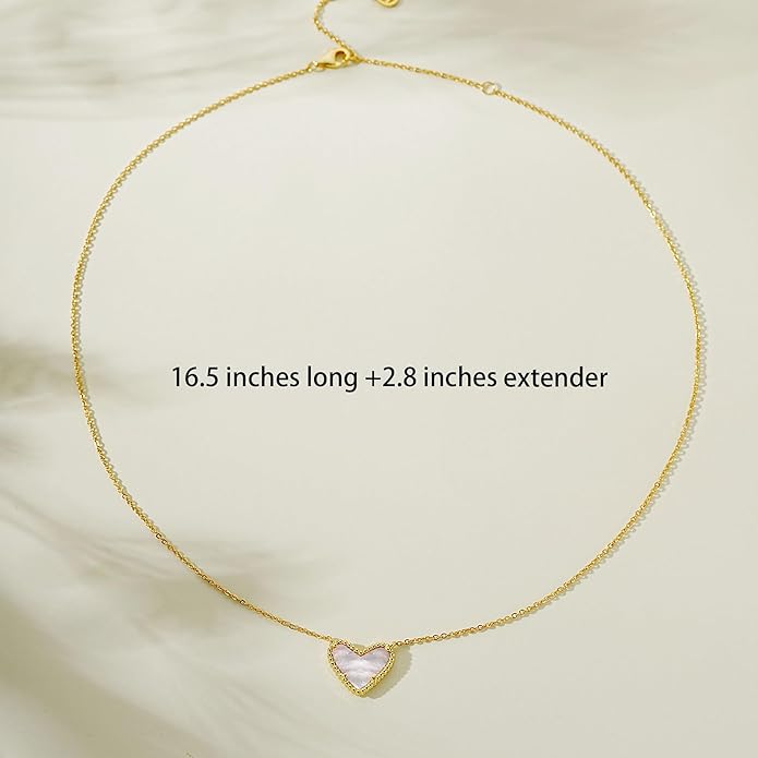 Heart Necklace for Women Dainty 14K Gold Filled Necklace Cute Heart Pendant Adjustable Chain Necklace Trendy Non Tarnish Gold Mother of Pearl Necklace for Wedding Christmas Valentines Day Gifts