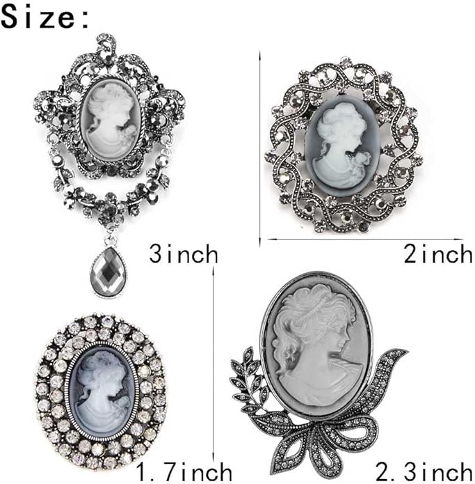 Ezing Vintage Princess Frame Crystal Cameo Brooches Pins Set for Women