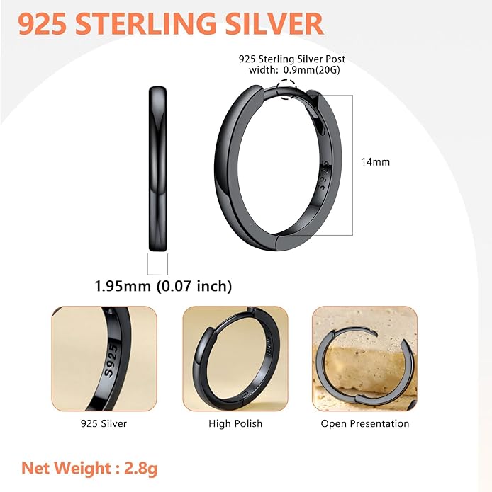 Silvora 925 Sterling Silver Small Hoop Earrings for Women Huggie Earrings Hypoallergenic Cartilage Earrings Tiny Hoops 6mm/8mm/10mm/12mm/14mm/16mm/18mm/20mm