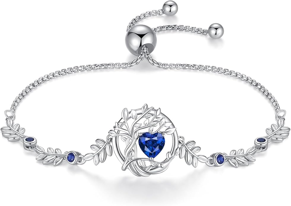 FANCIME Tree of life Birthstone Bracelet for Women Sterling Silver Tree Jewelry Birthstone Charm Bracelet Gemstone Anniversary Birthday Christmas Gifts for Wife Mom Her