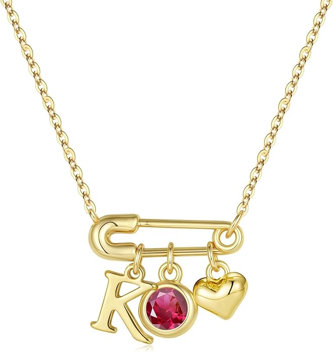 MONOOC Christmas Gifts for Women Girls - 14K-Gold-Plated Dainty Paperclip Heart Initial Necklace Birthstone Necklace Jewelry Birthday Gifts for Women Her Mom Friend Wife Sister