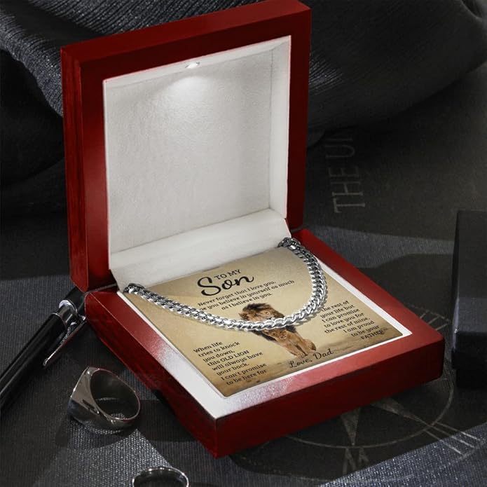 FG Family Gift Mall To My Son From Mom, Son Gifts From Mom and Dad, Mother and Son Necklace, Birthday Gift For My Son Graduation Christmas Cuban Link Chain Necklace Present