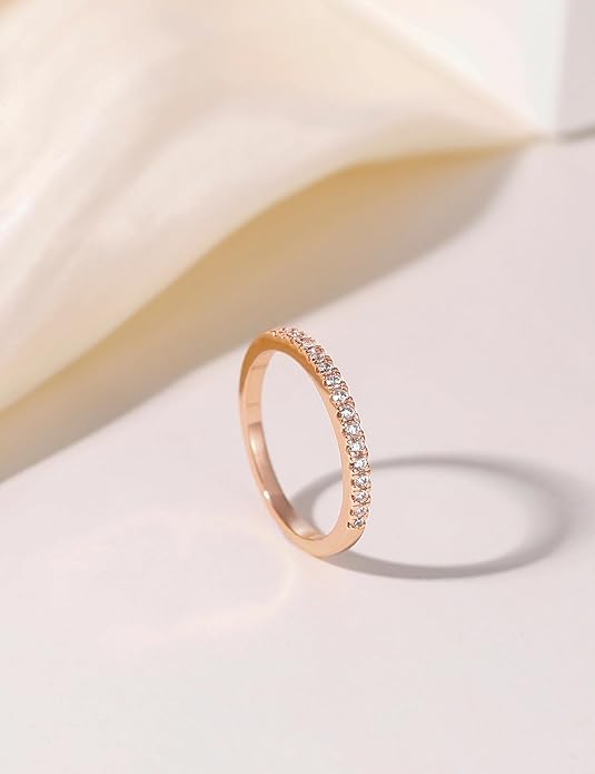 EAMTI 2mm Wedding Band Cubic Zirconia Half Eternity Stackable Brass Engagement Ring Size 3-13
