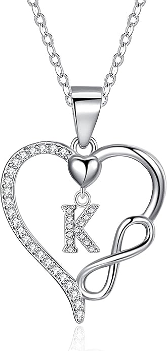 Valentines Day Gifts for Women Hers, Dainty 925 Sterling Silver Infinity Heart Initial Necklace, Letter A-Z Zircon Pendant, Jewelry Gift for Wife