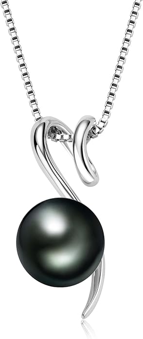 Tahitian Black Pearl Necklaces for Women, Sterling Silver Single Pearl Pendant Necklace Birthday Anniversary Jewelry Gifts for Wife Mom