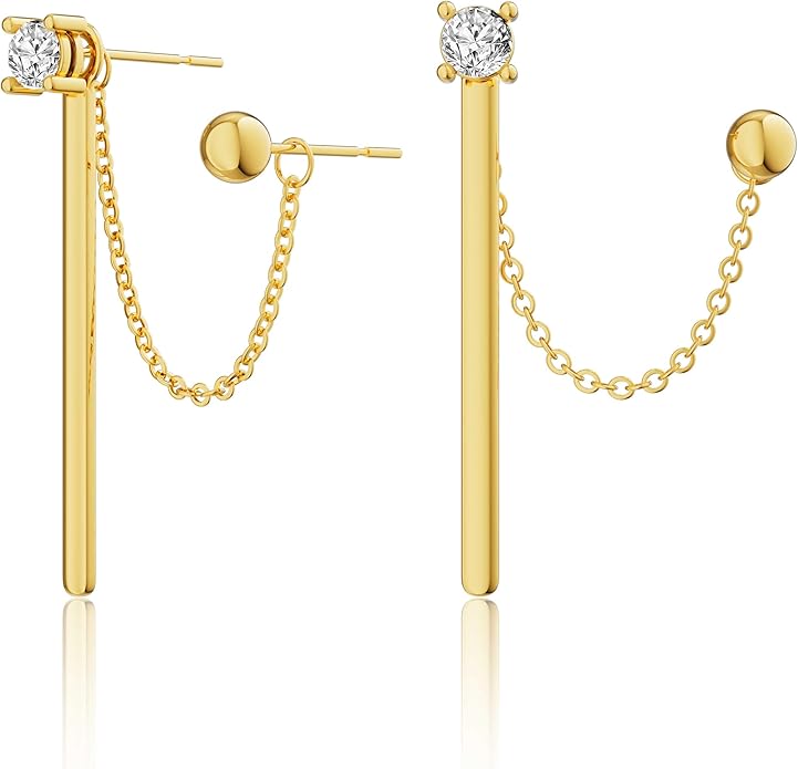 Freekiss Gold Chain Studs Earrings for Women Trendy: Hypoallergenic 14K Gold Plated Dangle Earrings Dainty Small Long Chain Earring Set Fashion Gold Jewelry for Women