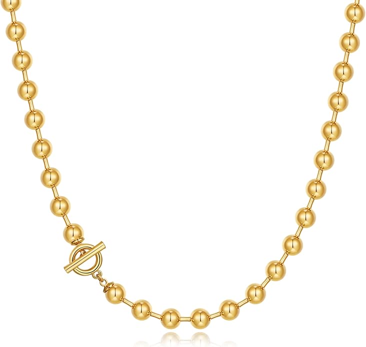 Statement Gold Beads Necklace for Women Vintage Gold Beaded Strand Chain Necklace Fashion Jewelry for Women