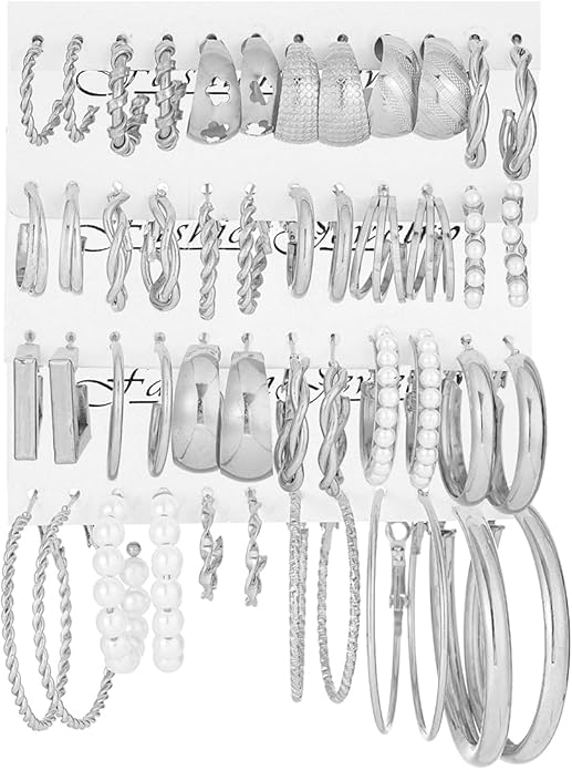 24 Pairs Chunky Gold Hoop Earrings Set for Women, Hypoallergenic Fashion Statement Hoops Earrings Pack Assorted Small Big Twisted Hoop Jewelry for Gift
