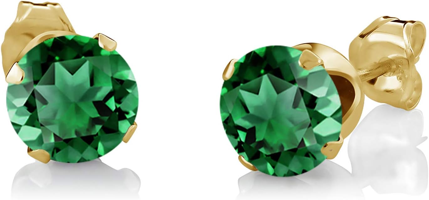 Gem Stone King 18K Yellow Gold Plated Silver Simulated Emerald and White Diamond Pendant Earrings Jewelry Set For Women | 2.36 Cttw | With 18 Inch Chain | Fine Jewelry Gifts for Her Mom Women Wife
