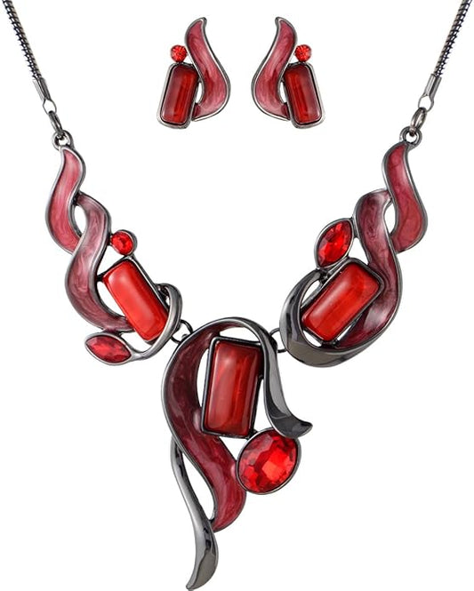 Chunky Statement Jewelry Set Vintage Retro Leaf Flower Floral Geometric Bohemian Boho Bib Necklace Earring Set Fashion Costume Jewelry for Women Girls Wedding Party Prom Unique Gift