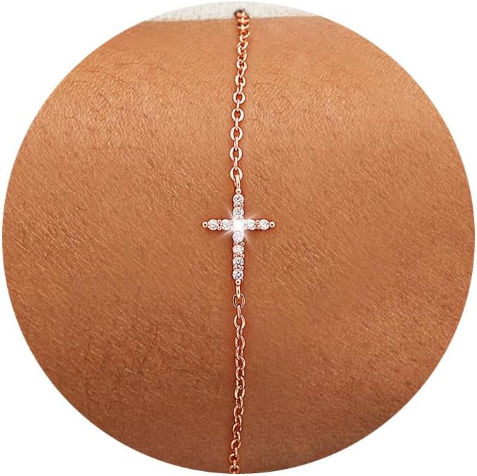 Moodear Christmas Gifts Sotcking Stuffers, Dainty 925 Sterling Silver/14k Gold Plated CZ Cross Bracelet Layered Snake Pearl Chain Knot Bracelets for Women Trendy Religious Christian Jewelry