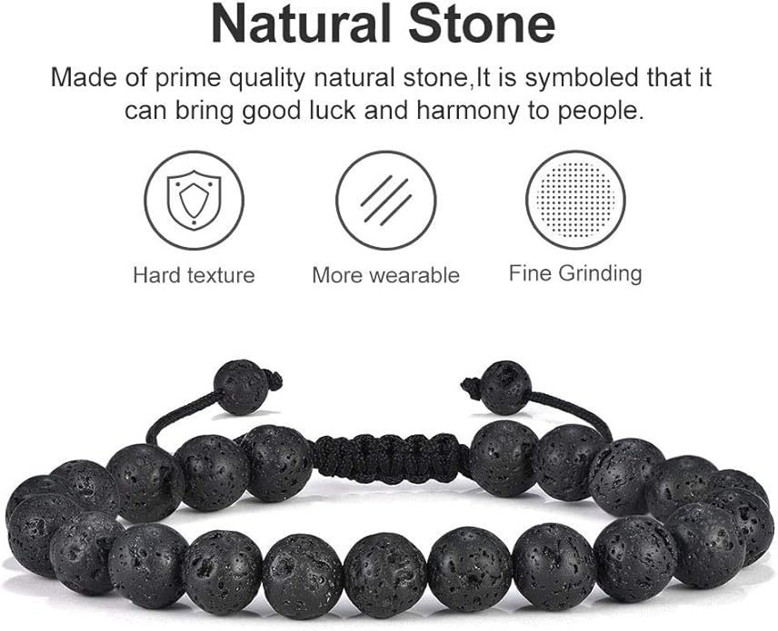 M MOOHAM Natural Stone Bracelets for Men - 8mm Tiger Eye, Matte Agate, Lava Rock - Teen Boys Gifts for Birthday, Anniversary, Christmas