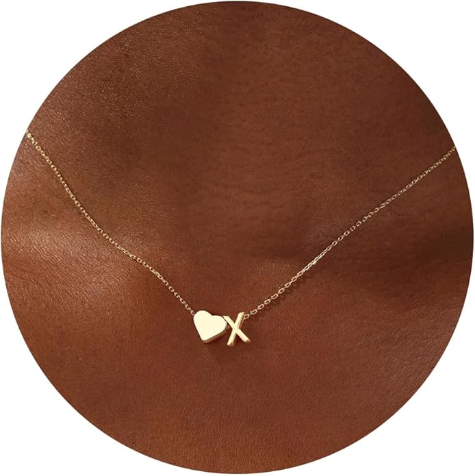 Turandoss Christmas Gifts for Grandkids - Dainty 18K Gold Plated Tiny Heart Initial A-Z Letter Pendant Necklace Stocking Stuffers for Teen Girls Jewelry