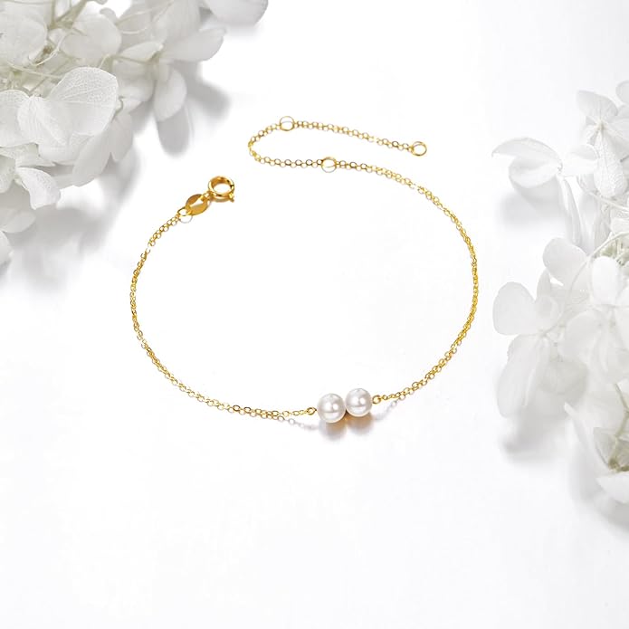 KECHO 14K Real Gold Freshwater Cultured Pearl Bracelet 14K Solid Gold Jewelry Anniversary Birthday Gift for Women