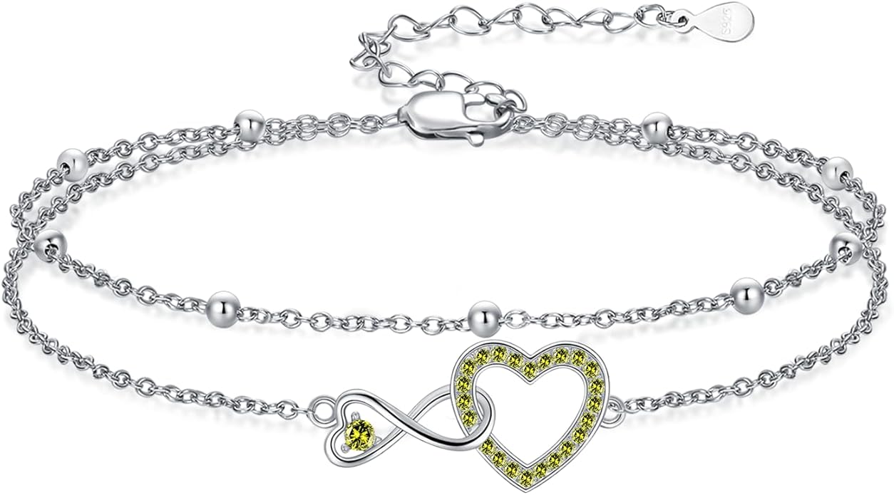 Anklet for Women 925 Sterling Silver Double Infinity Ankle Bracelet Waterproof Summer Jewelry Anniversary Birthday Gifts for Her