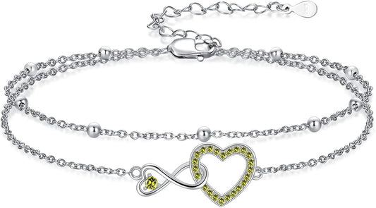 Anklet for Women 925 Sterling Silver Double Infinity Ankle Bracelet Waterproof Summer Jewelry Anniversary Birthday Gifts for Her