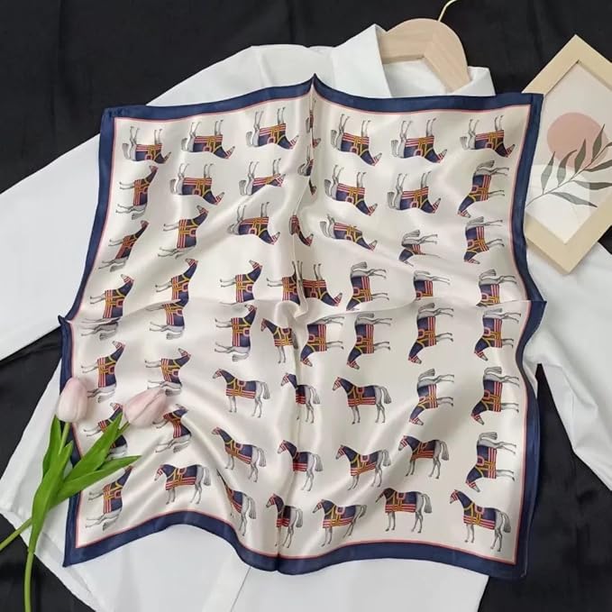 ANDANTINO 100% Pure Mulberry Silk Small Square Scarves -21'' x 21''- Digital Printed Neckerchief –Women Men Lightweight Scarf