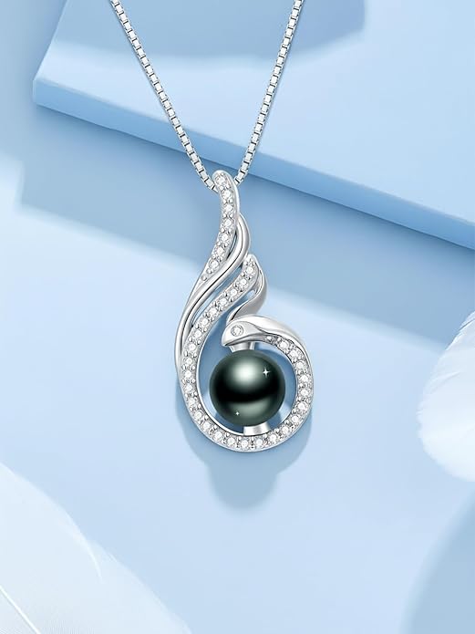 KANNSOAR Tahitian Black Pearl 18K White Gold Plated Sterling Silver Heart/Infinity/Four Leaf Clover Pendant Necklace Jewelry Gifts for Women Wife Mom Girlfriend Wedding Birthday Anniversary Christmas