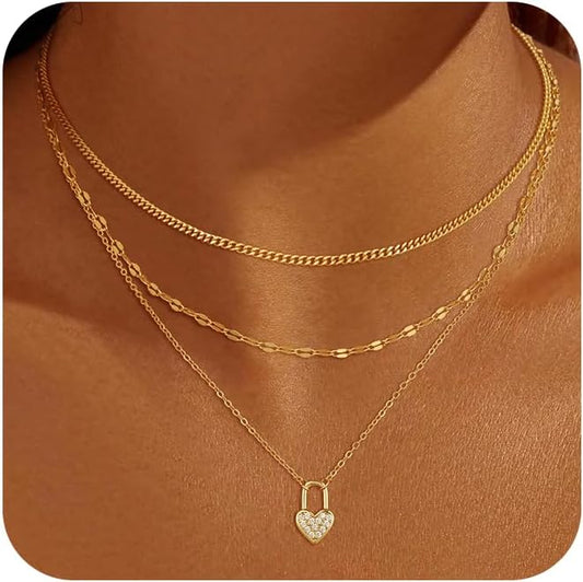 Gold Necklace for Women 14K Gold Plated Layered Necklaces Dainty Pendant Necklace Cute Stack Necklaces Set Fashion Jewelry Gift for Her
