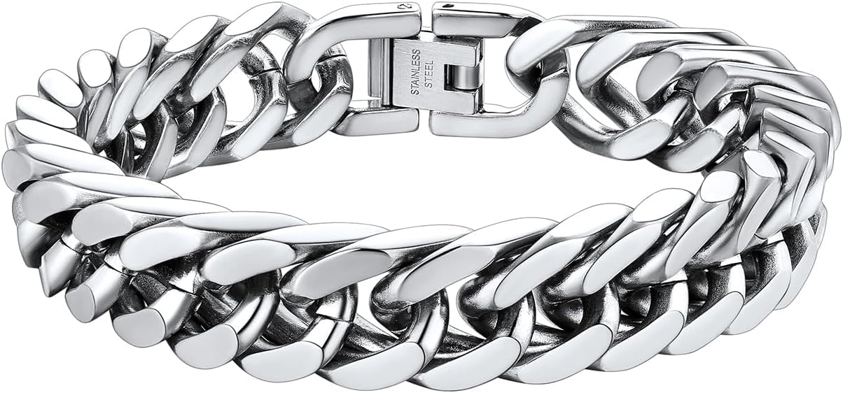 ChainsHouse Stainless Steel Cuban Link Bracelet, 8mm/12mm/17mm Width, 7.5"/8.3"/9", 18K Gold Plated Chain Wrist Bracelets for Men Women, Send Gift Box