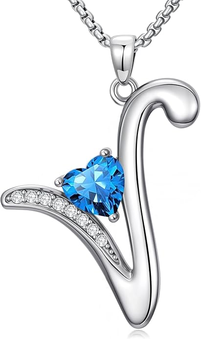 Christmas Gifts for Women Alphabet A to Z Initial Birthstone Pendant Necklaces for Women - 18k White Gold Plated Personalized Name Jewelry Valentine Mothers Day Birthday Gifts for Women Her Girlfriend