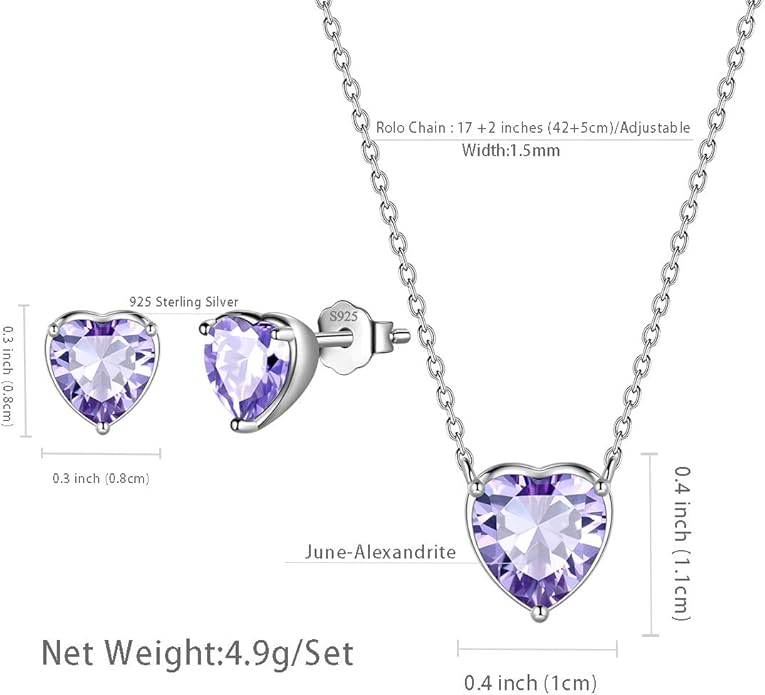 Aurora Tears 925 Sterling Silver 12 Birthstone Hearts Jewelry Women Crystal Wedding/Engagement/Bridal Heart Necklace/Earring/Ring/Bracelet Sets Jewellery