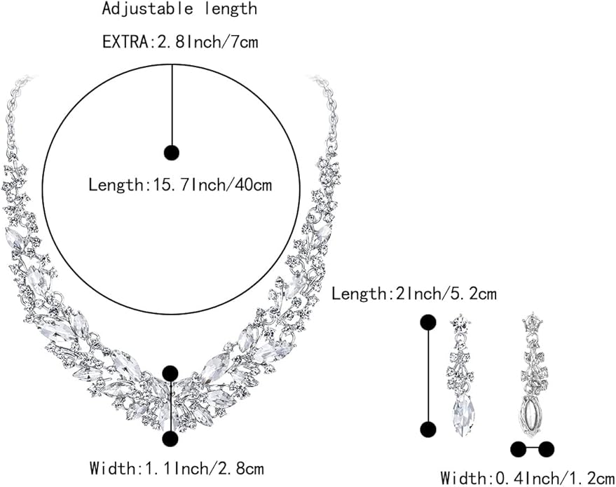 BriLove Women's Wedding Bridal Austrian Crystal Marquise Cluster Collar Necklace Dangle Earrings Set